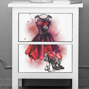 Goth Fashion   Red Dress with High Heels Abstract Tissue Paper
