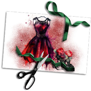 Goth Fashion Red Dress with High Heels Abstract Tissue Paper