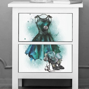 Goth Fashion   Teal Dress with High Heels Abstract Tissue Paper