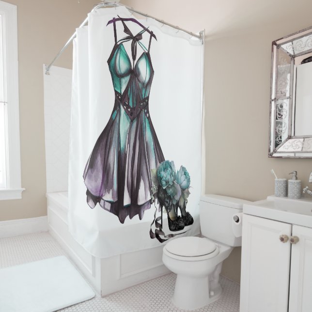 Goth Fashion | Violet and Teal Dress with Heels Shower Curtain (In Situ)