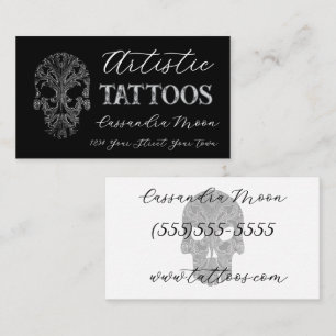 Goth Filigree Skull Tatoo Studio Business Card