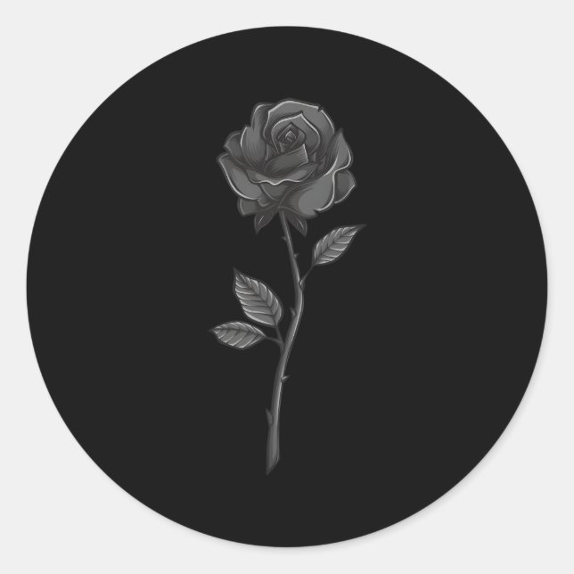 Goth Floral Black Rose Flower Classic Round Sticker (Front)