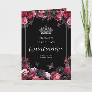 Goth Floral Quinceanera Princess Padrinos Event Programme