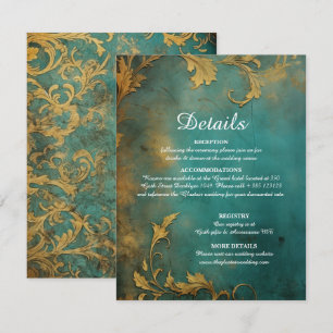 Goth Floral Teal And Gold Enclosure Card