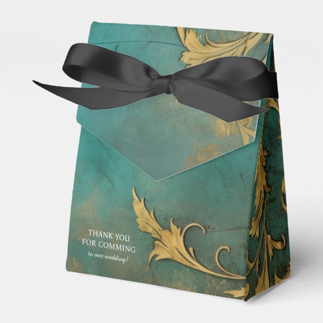 Goth Floral Teal And Gold Favour Box (Front Side)
