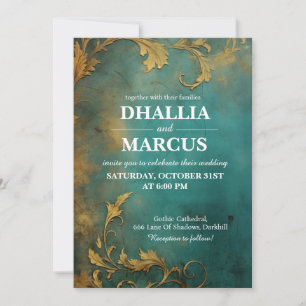Goth Floral Teal And Gold  Invitation