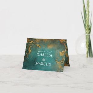 Goth Floral Teal And Gold Invitation