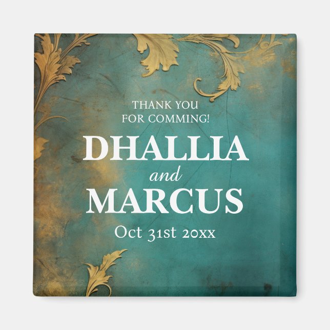 Goth Floral Teal And Gold Magnet (Front)