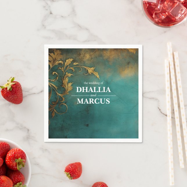 Goth Floral Teal And Gold Napkin (Insitu)