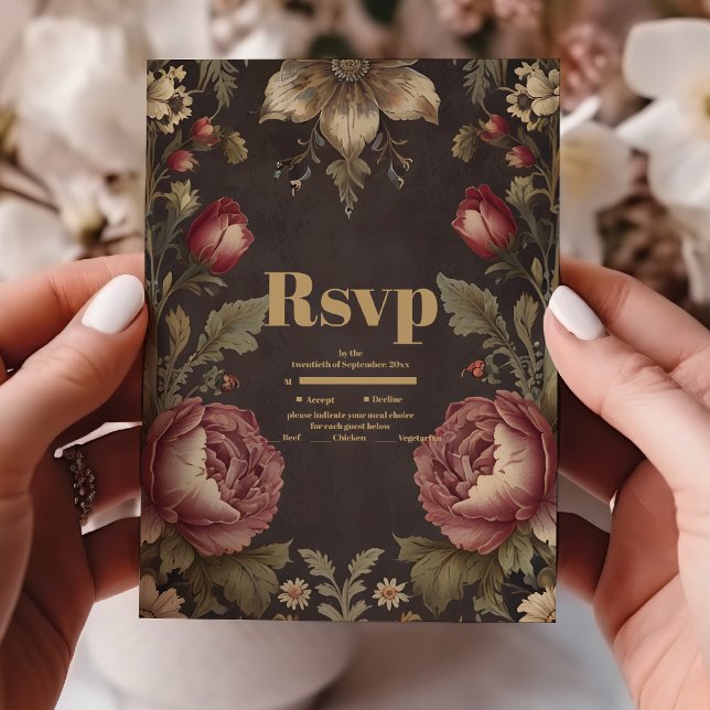 Goth Floral Victorian Wedding RSVP Card (Creator Uploaded)