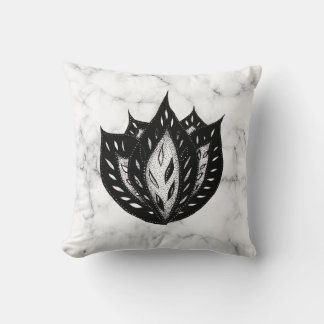 Goth flower abstract black and white monochrome cushion