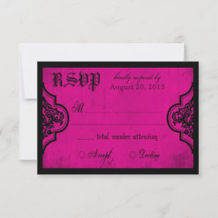 Goth Fuchsia and Black Lace RSVP Card