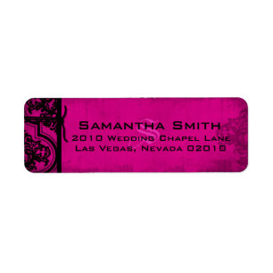 Goth Fuchsia Black Damask Wedding Labels