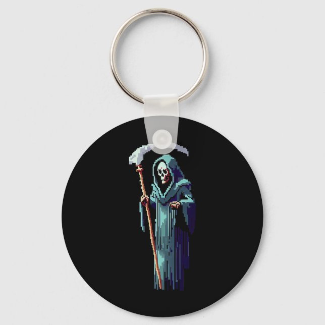 Goth Gamer 8 Bit Pixel Art Video Game Grim Reaper  Key Ring (Front)