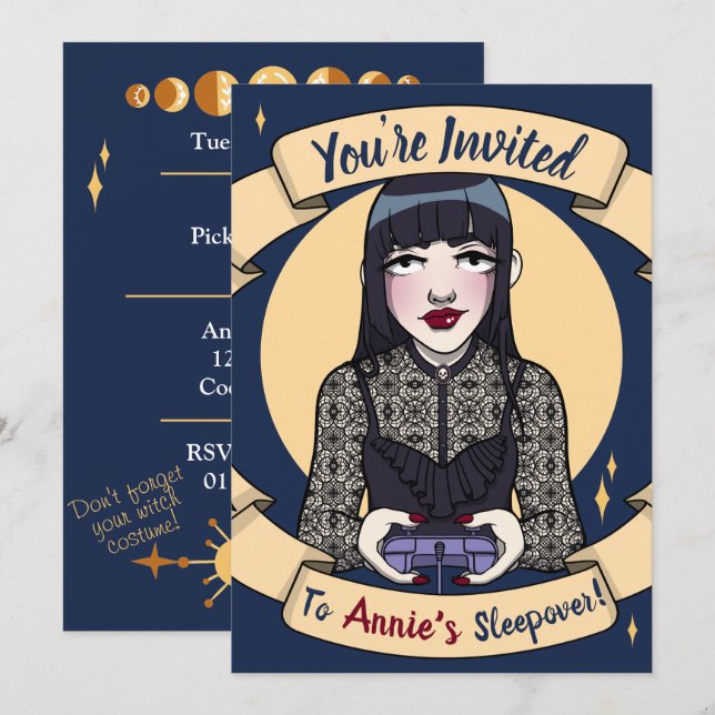 Goth Gamer Girl Sleepover Invitation (Front/Back)
