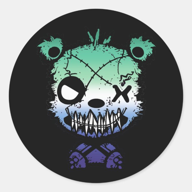 Goth Gay MLM Pride Flag Coloured Bear Classic Round Sticker (Front)