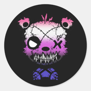 Goth Genderfluid Pride Flag Coloured Bear Classic Round Sticker