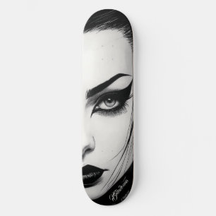 Goth girl bold ink drawing skateboard