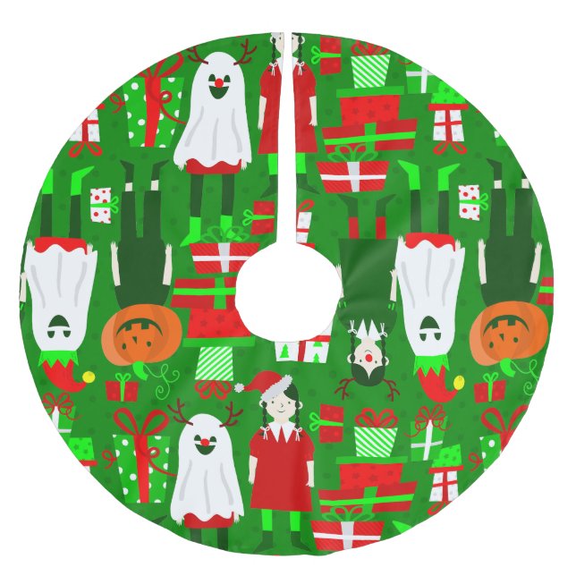 goth girl halloween christmas ghost  brushed polyester tree skirt (Front)