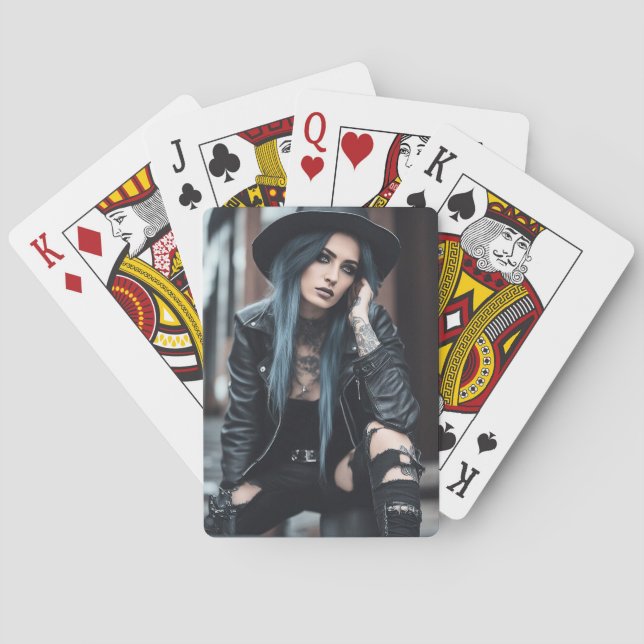 Goth Girl in Deep Thought Playing Cards (Back)