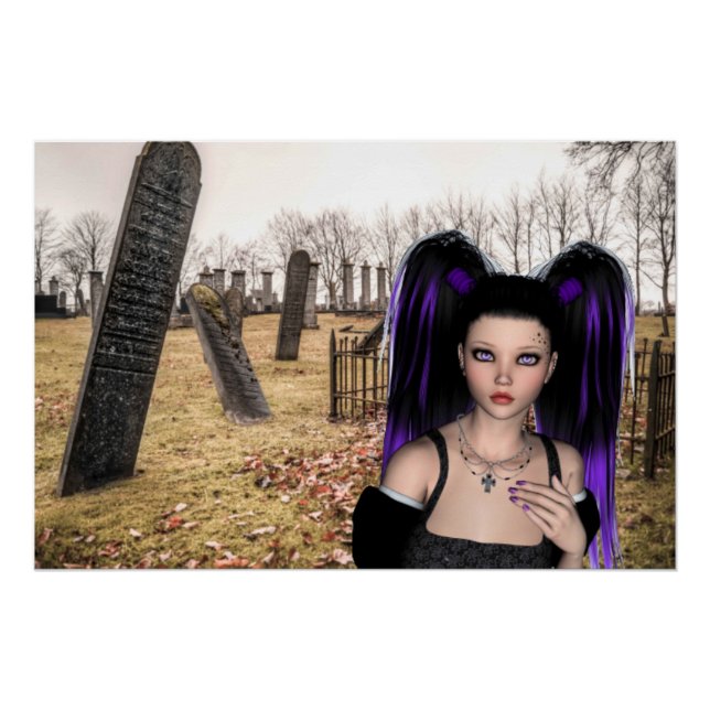 Goth girl in the cemetary for Halloween Poster (Front)
