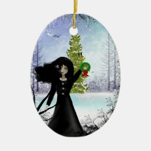 Goth Girl Merry Christmas Ornament