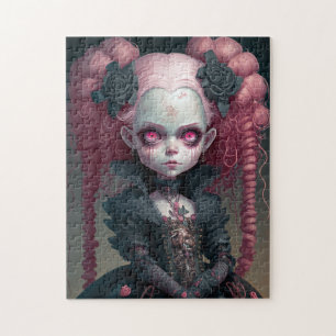 Goth Girl Pink Black Creepy Cute Jigsaw Puzzle
