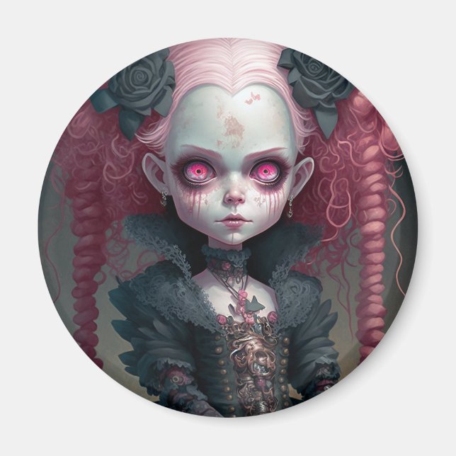 Goth Girl Pink Black Creepy Cute Magnet (Front)
