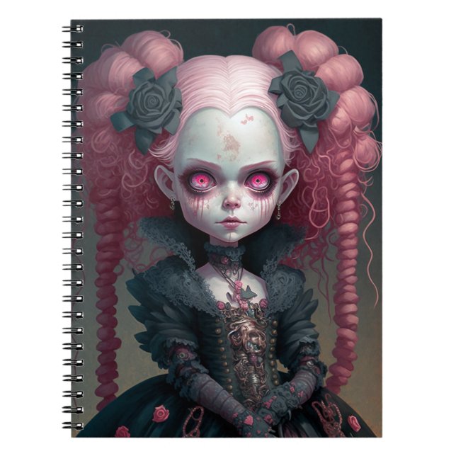 Goth Girl Pink Black Creepy Cute Notebook (Front)