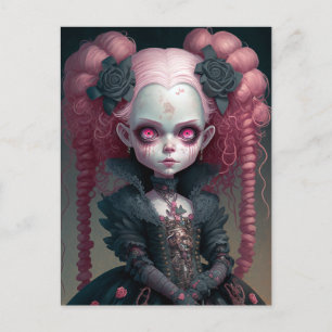 Goth Girl Pink Black Creepy Cute Postcard