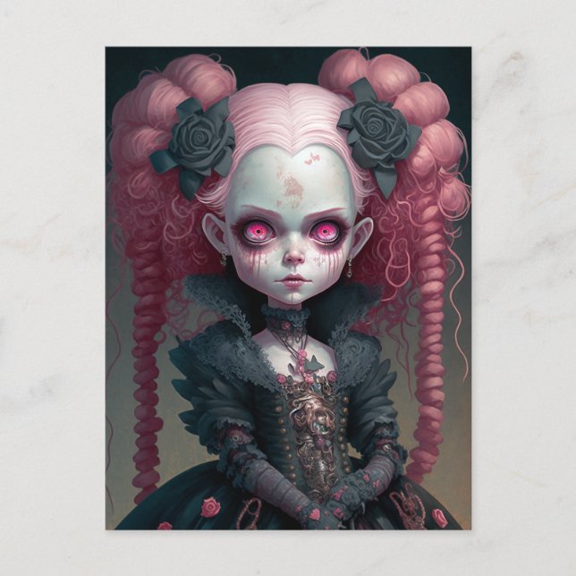 Goth Girl Pink Black Creepy Cute Postcard (Front)