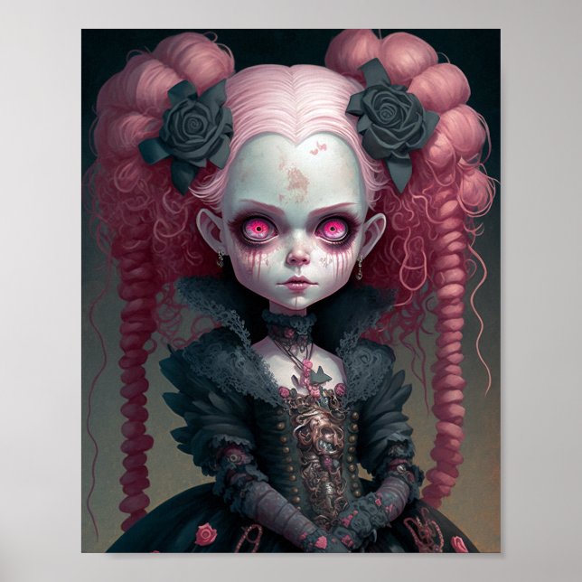 Goth Girl Pink Black Creepy Cute Poster (Front)