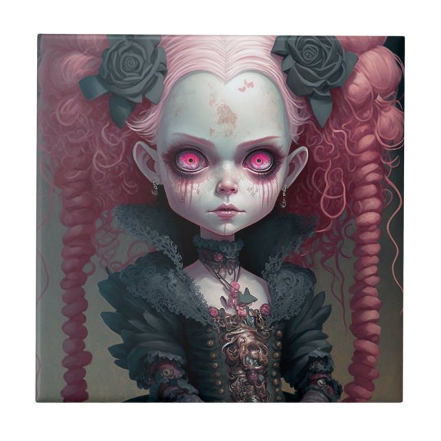 Goth Girl Pink Black Creepy Cute Tile (Front)