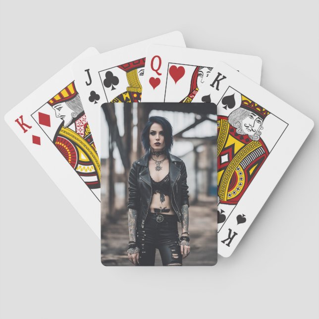 Goth Girl posing in front of old Bridge Playing Cards (Back)