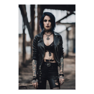 Goth Girl posing in front of old Bridge Poster