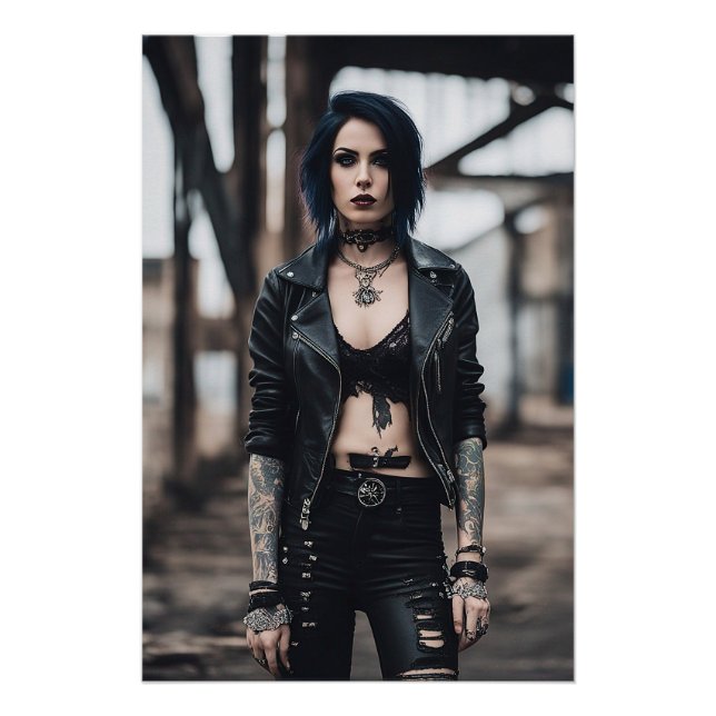 Goth Girl posing in front of old Bridge Poster (Front)