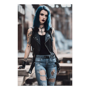Goth Girl posing with Railroad Tracks Poster