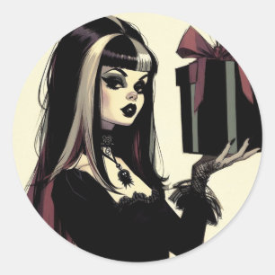 Goth Girl Spooky Gothic Christmas Classic Round Sticker