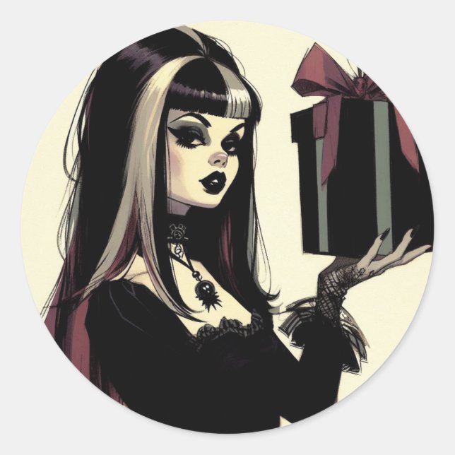 Goth Girl Spooky Gothic Christmas Classic Round Sticker (Front)