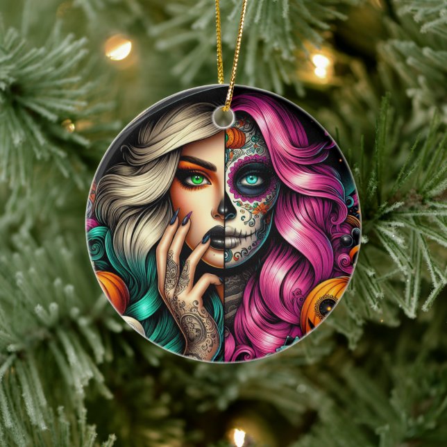 Goth Girl Sugar skull Ceramic Tree Decoration (Tree)