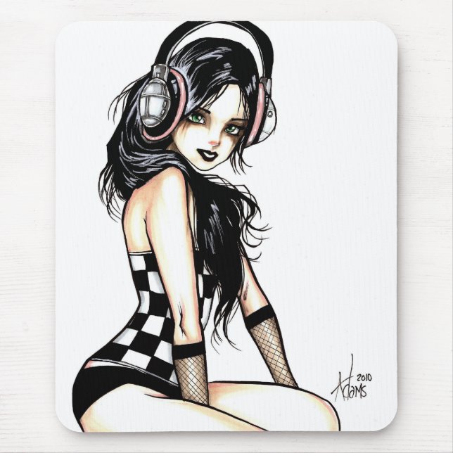 Goth Girl with Headphones Mousepad (Front)