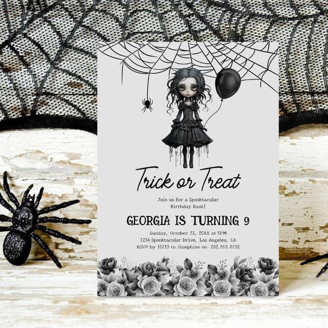 Goth Girls Halloween Kids Birthday Party Invitation (Creator Uploaded)