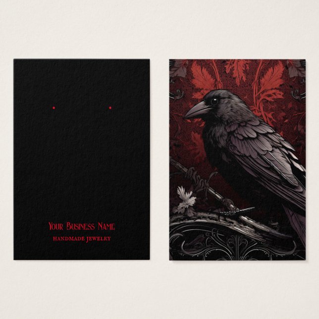 Goth Gothic Raven Crow Bird Earring Display Card (Front & Back)