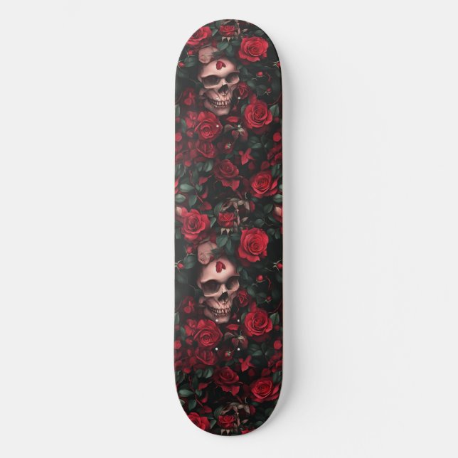 Goth Gothic Skull and Roses Macabre Skateboard (Front)