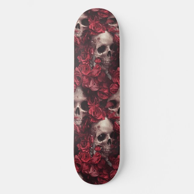 Goth Gothic Skull and Roses Macabre Skateboard (Front)