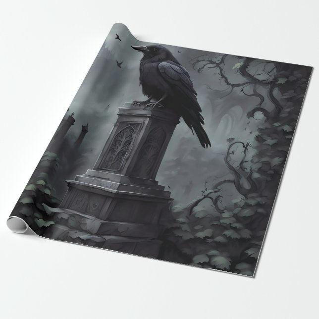 Goth Graveyard Theme Wrapping Paper (Unrolled)