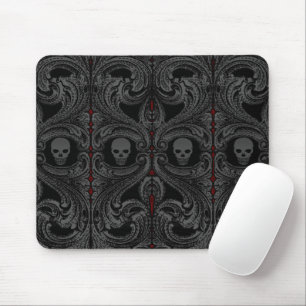 Goth Gray Ornament with Skull Mouse Mat