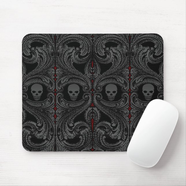 Goth Gray Ornament with Skull Mouse Mat (With Mouse)