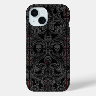 Goth Grey Ornament with Skull iPhone 15 Case