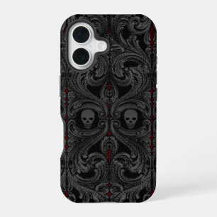 Goth Grey Ornament with Skull iPhone 16 Case